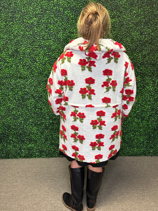 Davi & Dani Floral Button Front Hoodie Jacket