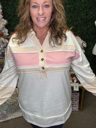 Color Block Collared Knit Top