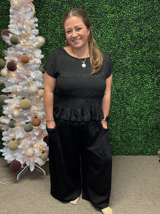 Davi & Dani Solid Color Top and Pants Set