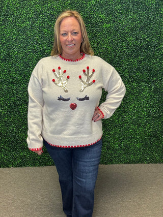 Sequin Reindeer Antler Sweater
