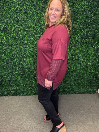 Knit Top with Lace Sleeve