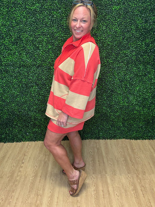 Coral & Sand Striped Half Zip Top-Stitch & Co.