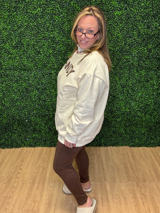Howdy Mock Neck Pullover-Cream Sweatshirt