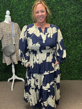 Navy Blossom Midi Dress