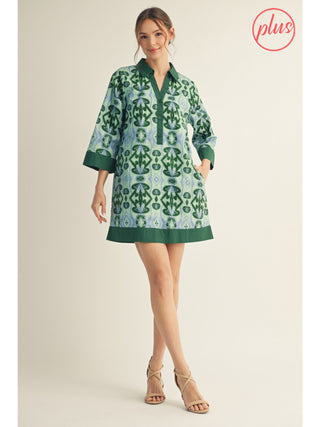 Green Abstract Shift Dress