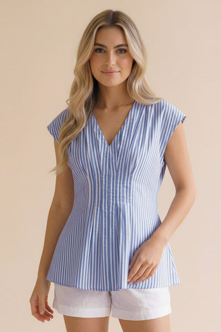 Haptics Blue Striped Peplum Top