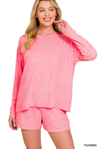 Melange Tee and Short Set-Zenana