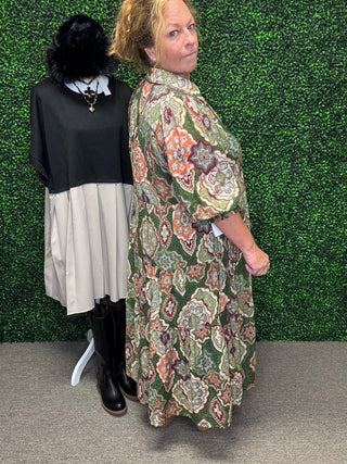 Boho Print Tiered Midi