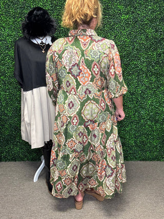 Boho Print Tiered Midi