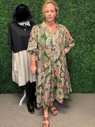 Boho Print Tiered Midi