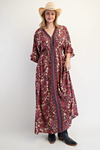 Wing Sleeve Border Dress by Easel