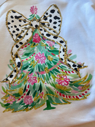Holiday Tree Sweatshirt with Leopard Bow