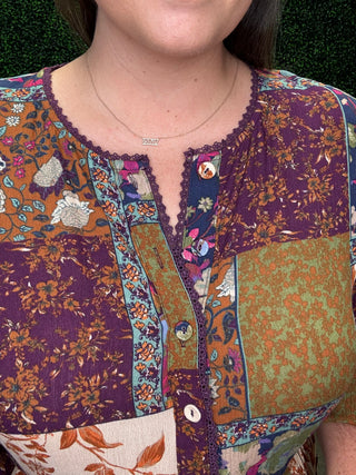 FLORAL PRINTED RAYON GAUZE PEPLUM TOP