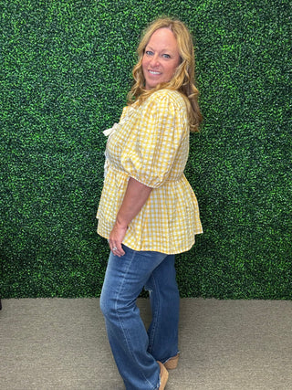 Gingham Blouse with Bow Ties Front