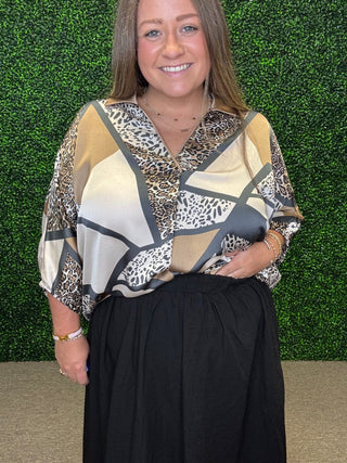 Satin Abstract Print Top