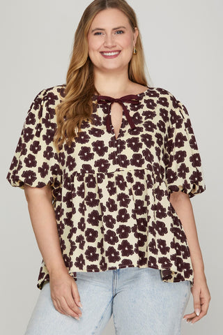Woven peplum floral blouse