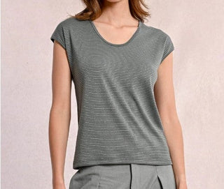 Molly Bracken Iridescent Striped Cap Sleeved Tee Top