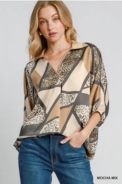 Satin Abstract Print Top