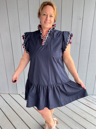 Ruffled Scallop Sleeve Dress