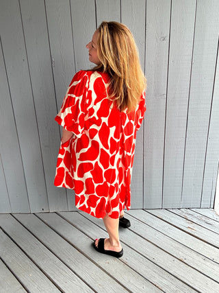 Abstract Puff Sleeve Dress