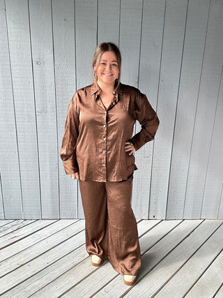 Wrinkle Effect Brown Pant