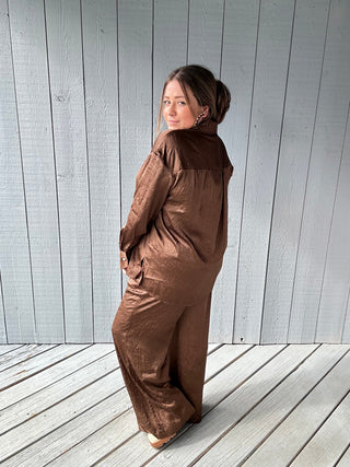 Wrinkle Effect Brown Pant