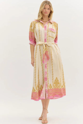 Subtle Elegance Border Printed Midi Dress