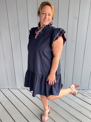 Ruffled Scallop Sleeve Dress