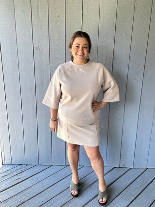 Scuba Fabric Pull on Skirt Taupe
