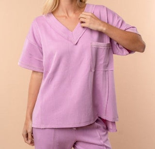 White Birch Short Sleeve V Neck Knit Top