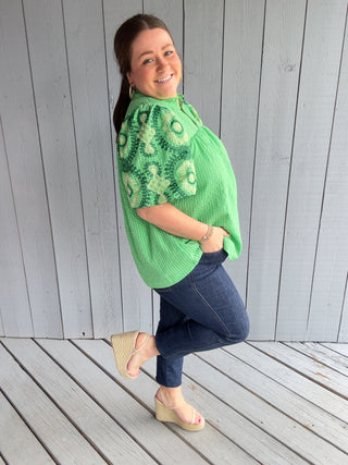 Seersucker Embroidered Blouse