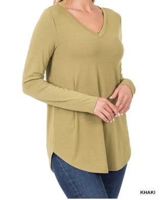 Long Sleeve V-Neck Round Hem Top *Final Sale*