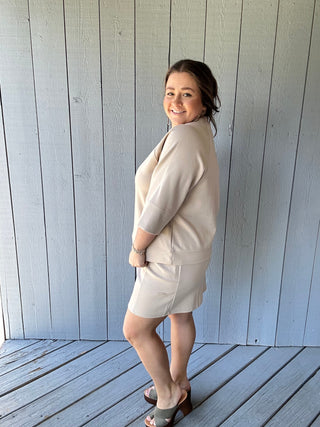Scuba Fabric Pull on Skirt Taupe