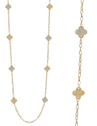 Gold Pave & Clover Necklace