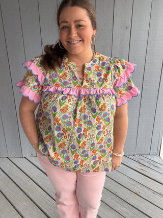 Flowers and Ruffles Top