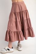 Easel Faux Leather Tiered Maxi Skirt