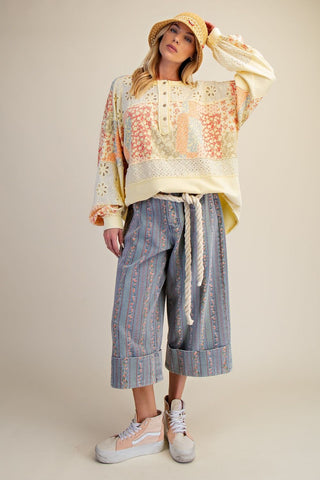 Easel Floral Print Washed Denim