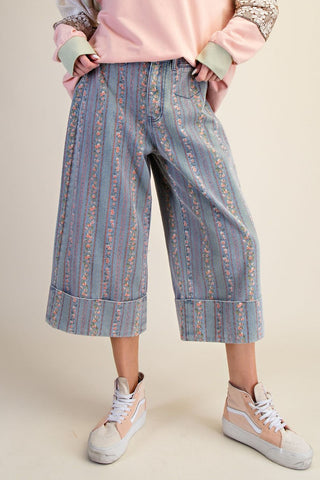 Easel Floral Print Washed Denim