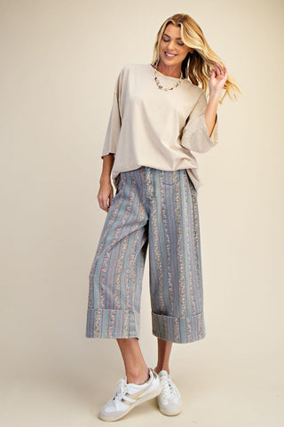 Easel Floral Print Washed Denim