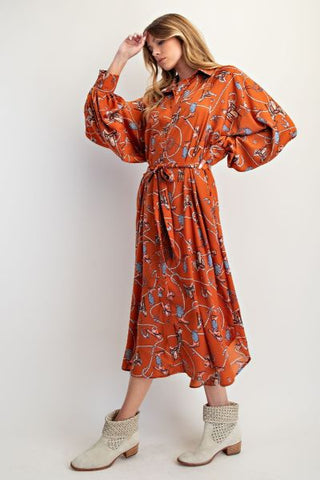 Western Satin Shirt Maxi Dress