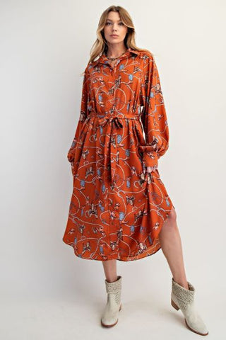 Western Satin Shirt Maxi Dress