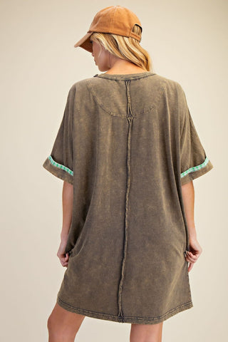 Easel Floral Patch Washed Cotton Dress