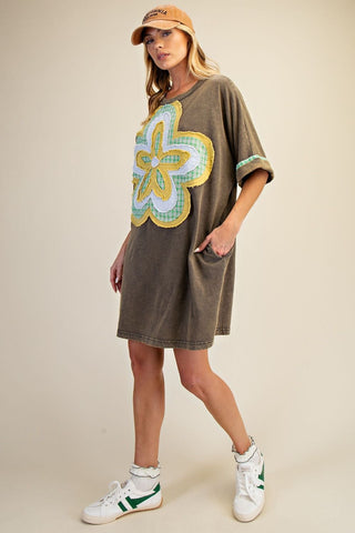 Easel Floral Patch Washed Cotton Dress