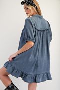 Easel Ruffle Bottom Chambray Dress