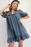 Easel Ruffle Bottom Chambray Dress