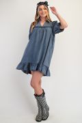Easel Ruffle Bottom Chambray Dress