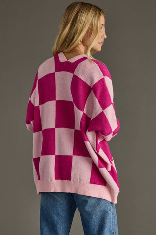 Pink Checkered Cardigan