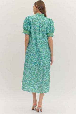 Entro Leopard Gingham Trim Midi Dress
