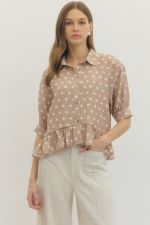 Entro Polka Dot Ruffle Hem Top