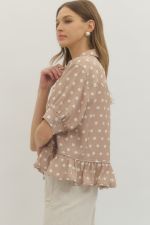 Entro Polka Dot Ruffle Hem Top